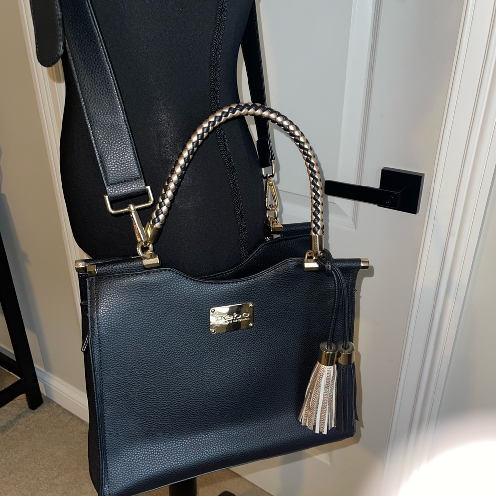 Bebe Black and Gold Satchel with Elegant Design